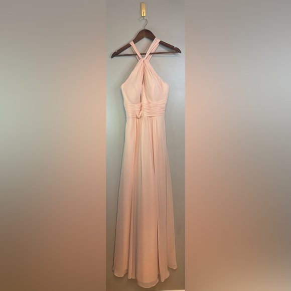 AZAZIE Peach Pink Halter Dress Long Maxi Chiffon Bridesmaid A Line Wedding 4 - Picture 3 of 16